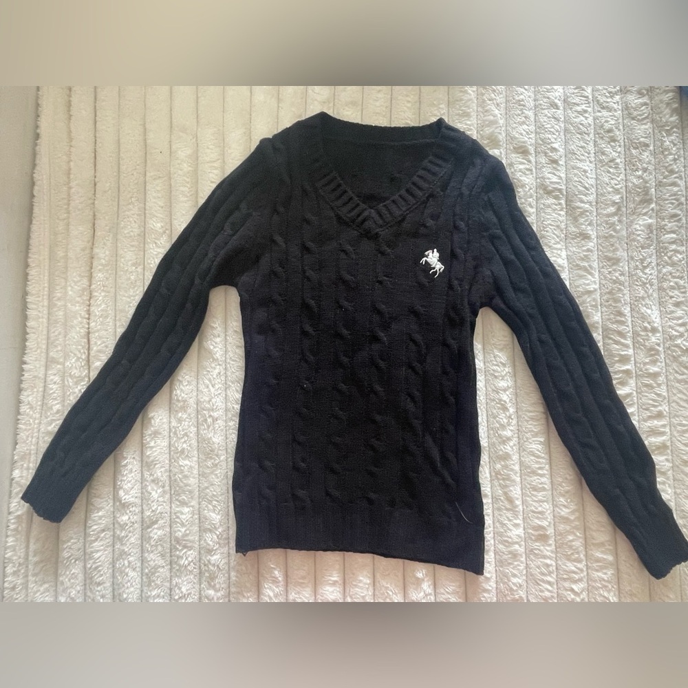 Black Cable Knit Sweater with Logo